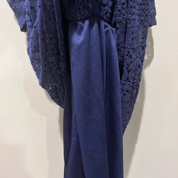 New Boho Navy Blue Floral Lace Cold Shoulder Dress Spring Summer Cute Vacation - Picture 6 of 12